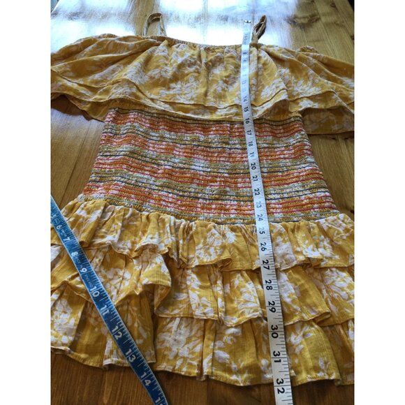 Tularosa Womens Roma Smocked Tiered Mini Dress Yellow Floral Ruffle Size S Cotta - Picture 10 of 10